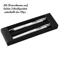 Metall Schreibset Mit Namensgravur - Kugelschreiber + Rollerball - Farbe: Weiß