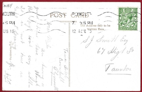 RP Plymouth Crownhill Raymond Saddlery Shop 1915 pmk cyclist TCC postcard Devon - Picture 2 of 2
