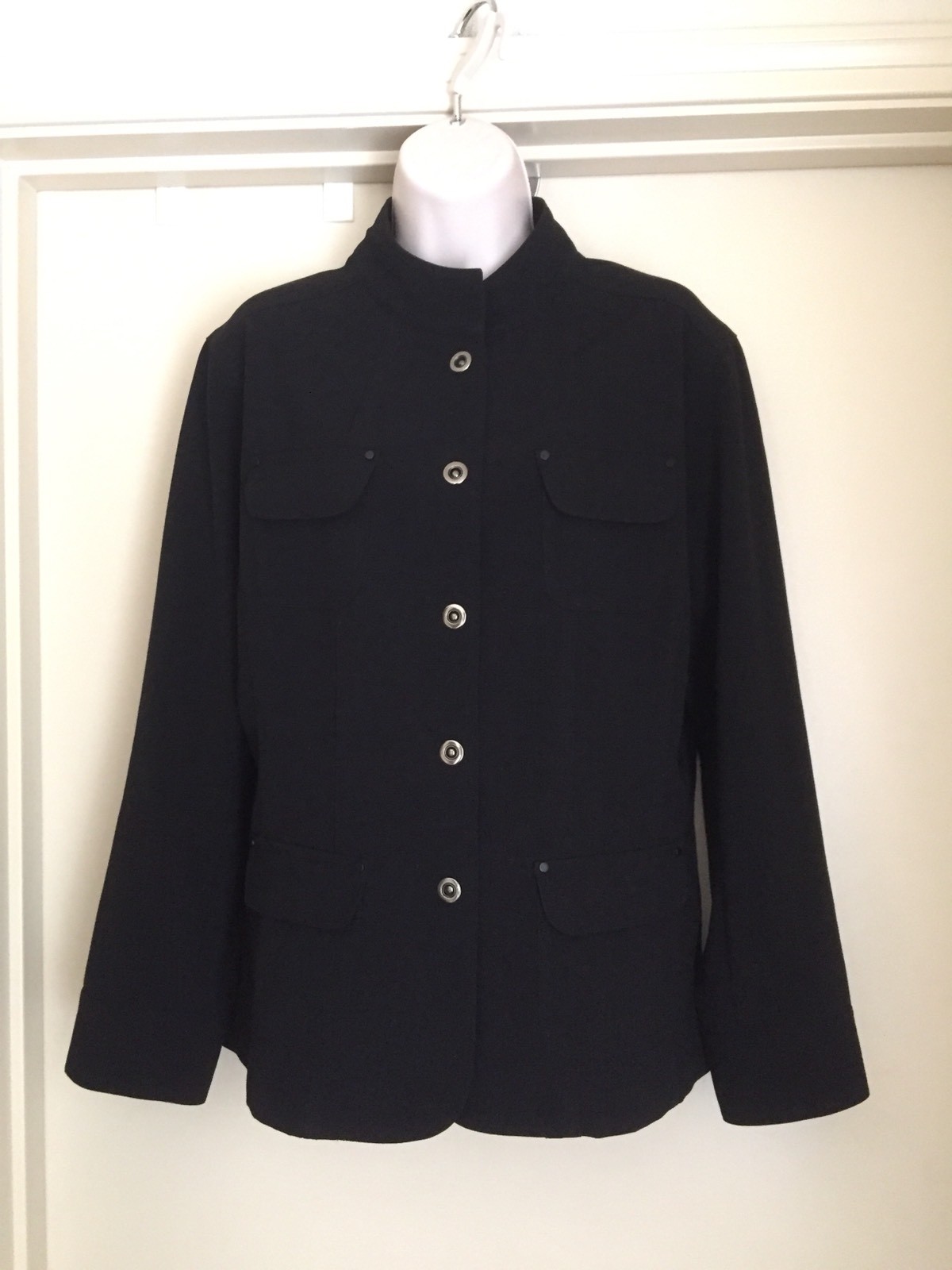 Chico's 2 Black Basic Jacket Silver Front Snaps U… - image 1