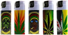 Rasta Neon Electronic Disposable Lighters, Assorted Colors- Count 5