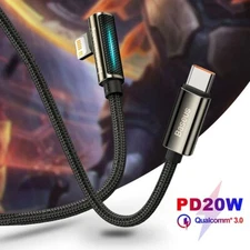 LED 20W PD USB C Type-C Cable For iPhone 12 11 Pro Max XS XR Elbow Fast Charging