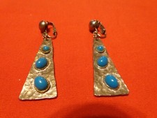 ANTIQUE EARINGS FAUX TURQUOISE CLIP ON  UNIQUE & RARE DECOR SUPER DEAL