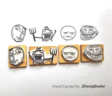 Raging guy LOL Meme Troll and Done Face - Memes Hand carved rubber stamp set