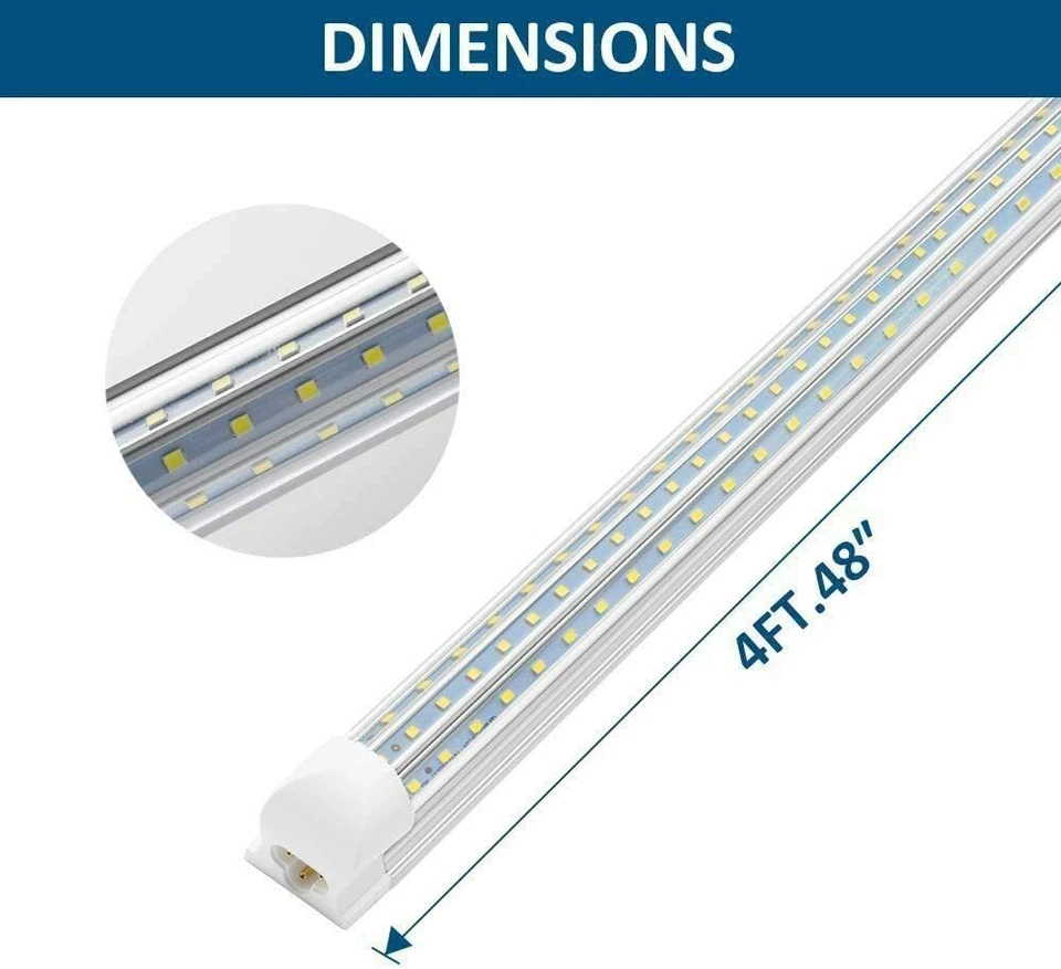 LED T8 Tube Lights, 4/8 FT Options 60-120W, 5000K-6500K, Ideal for Shops/Garages - Image 3 of 4