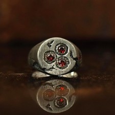 Red Garnet Mens Signet Ring, 925 Sterling Silver Vintage Band, Gemstone Ring For
