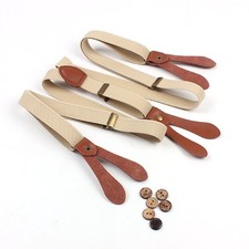 2.5cm Geniune Leather Braces Button Men's Elastic Suspenders Heavy Adjustable