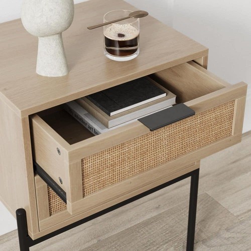 Andrew 19 in. W End Or Side Table In Oak Finish with Storage Rattan Doors And Or - Picture 6 of 7
