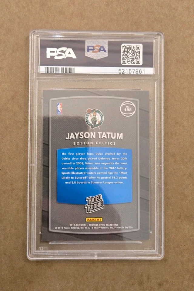 PSA 10 GEMAS 2017 como nuevo Panini Optic Jayson Tatum clasificación RC Rookie Celtics #198 198 Foto 4 de 4