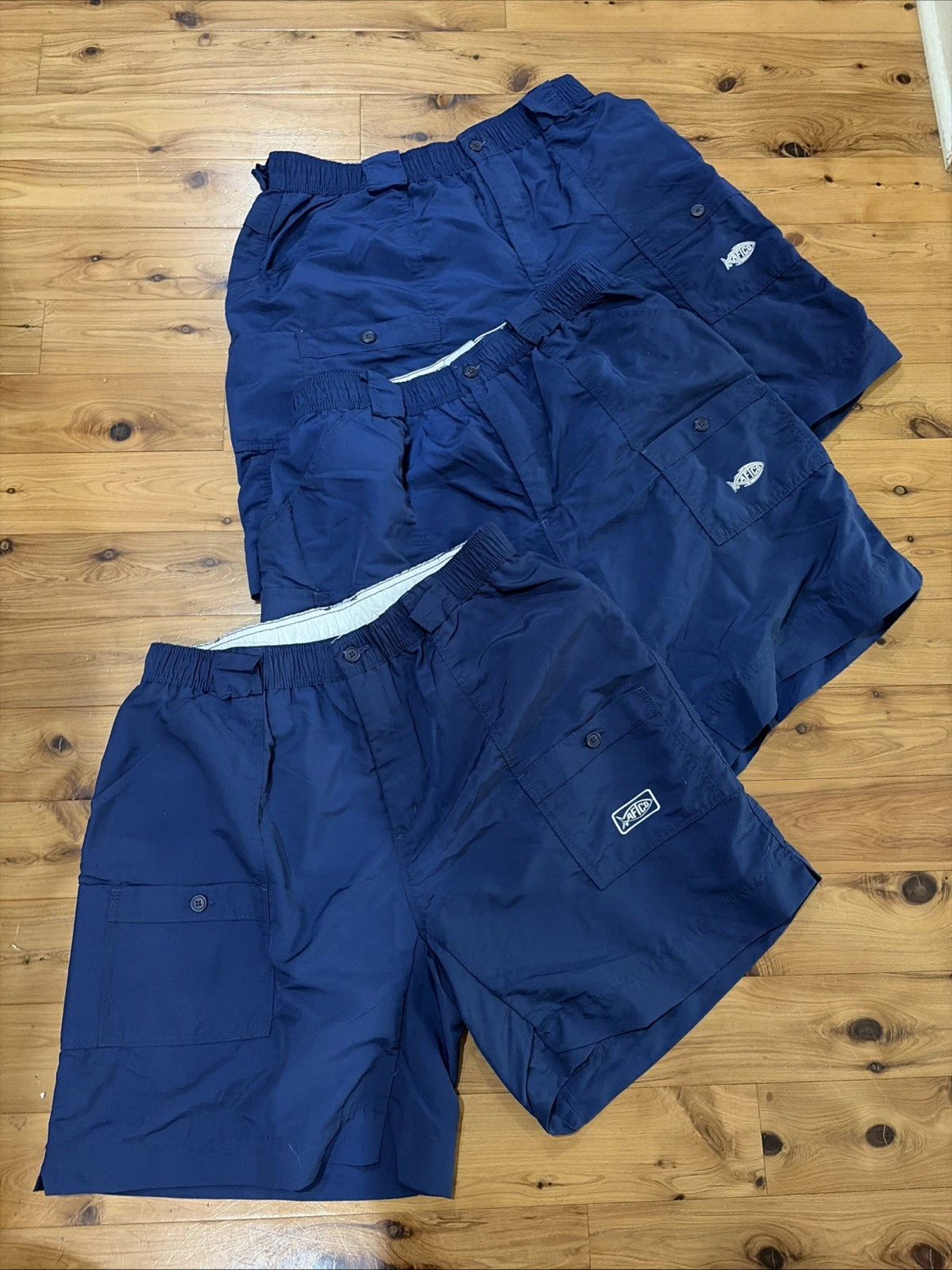 Lot 3 Pair AFTCO Navy Blue Nylon Outdoor Fishing Shorts Mens 38 Long