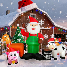 8FT Christmas Inflatable Outdoor Decoration Santa Claus Farm Scene with Animals,