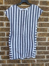 Madewell Womens Stripe Play Button-Back Linen Blend Midi Shift Dress Size XXS