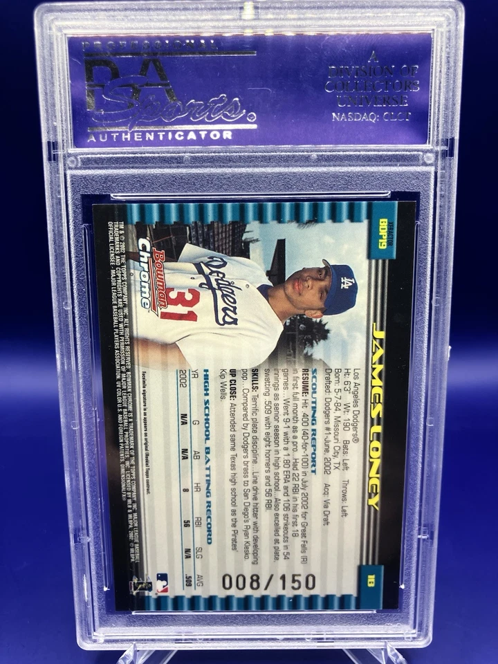 Bowman Chrome Draft Picks & Prospects 2002 James Loney Xfractor/150 Rookie RC Foto 2 de 2