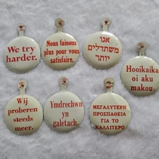 Vintage 1960's AVIS "We Try Harder" Fold Over Tab Pin Buttons Lot of 7 Unique