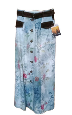Spieth&Wensky LandLustMode Blumen-Jeansdruck Maxirock Gr.34 Echtledergürtel Top 