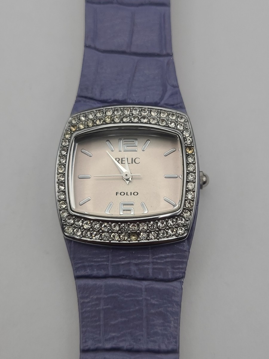 Ladies RELIC Silver Tone Analog Quartz Watch Purple Band New  display picture 3