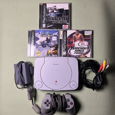 Sony PS One Console Bundle Tested Working w/ Controller, Cables + 3 games 