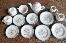 Child s Miniature Blue Gold Wheat Floral Porcelain 14 pc. Tea Set Made In Japan