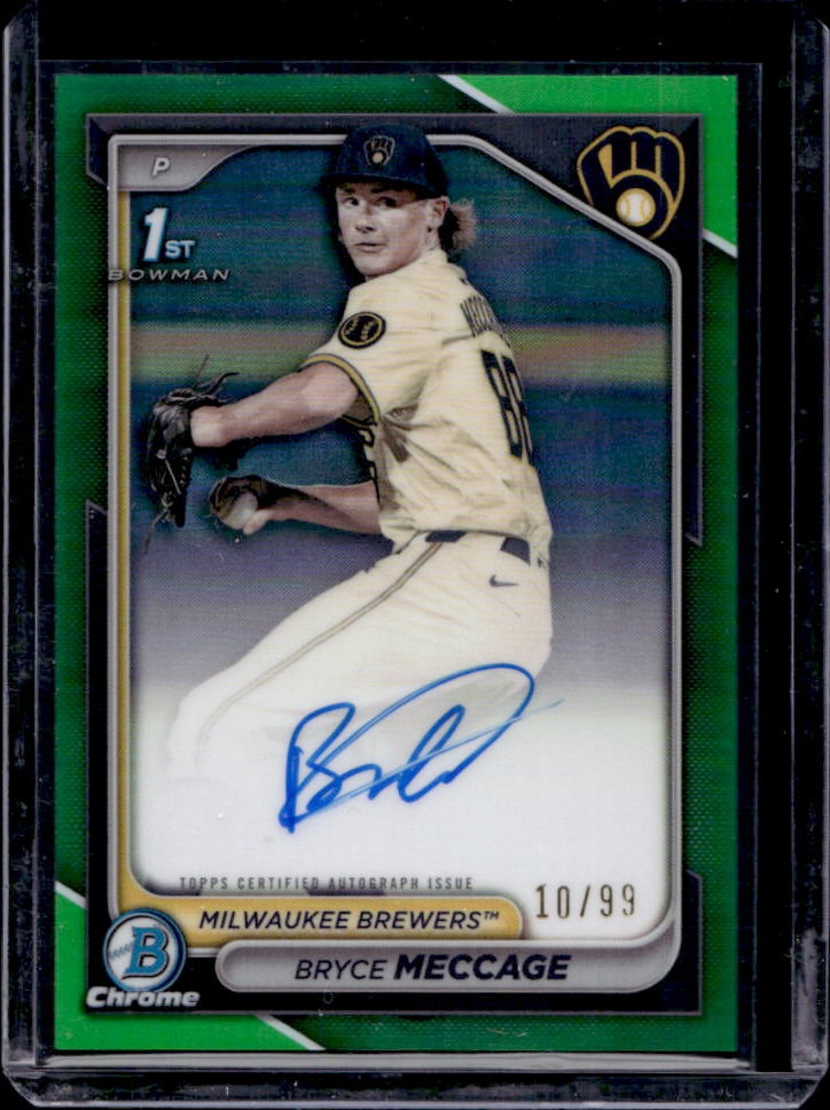 2024 Bowman Draft Bryce Meccage Chrome Auto Green Refractor 1st #10/99