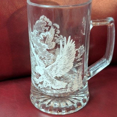 Clear Glass Beer Mug with White Eagle Design