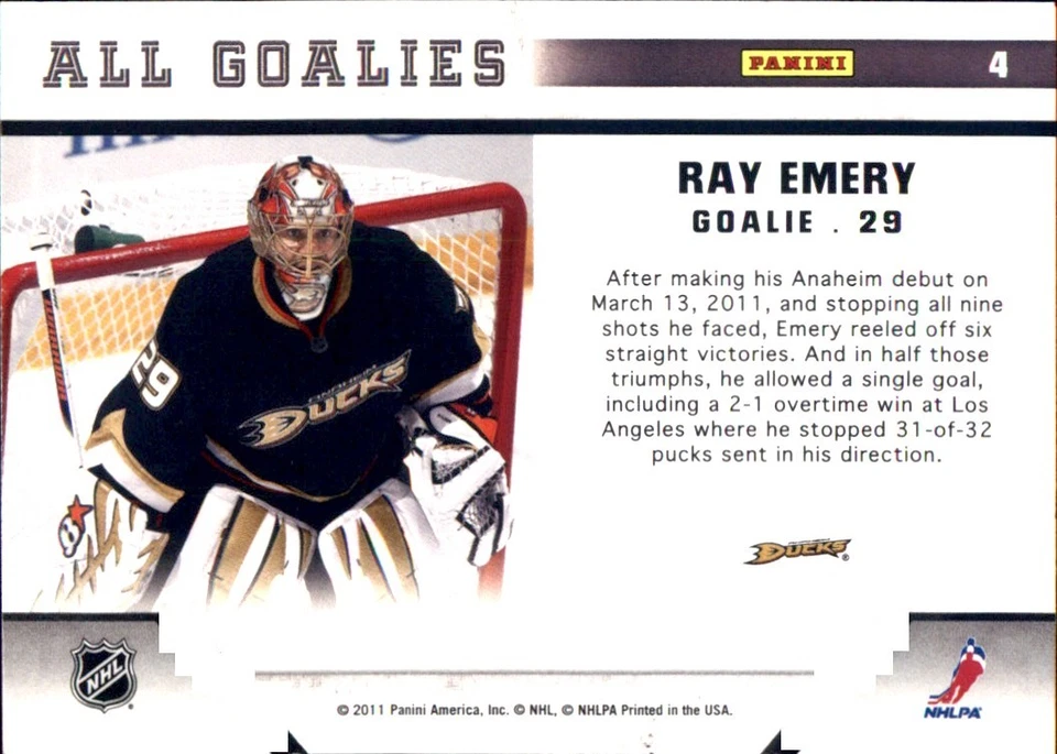 2010-11 Panini ALL-GOALIES🥅YOU PICK🥅Complete Your NHL Set #1 - #100 - Image 2 of 4