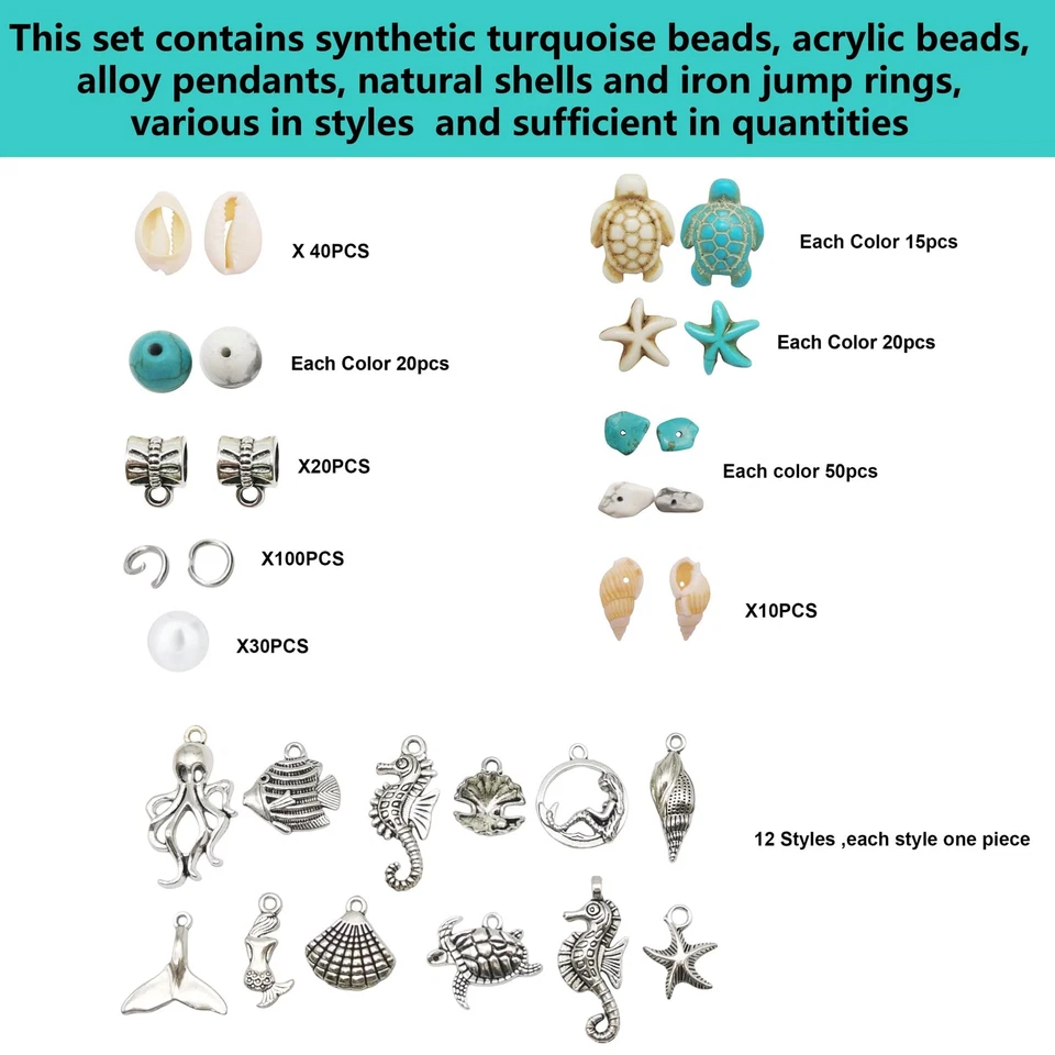 422 PIEZAS Colgantes Antiguos de Aleación de Plata Conchas Marinas Hechas por el Hombre Turquesa Cuentas Estrella... Foto 3 de 4