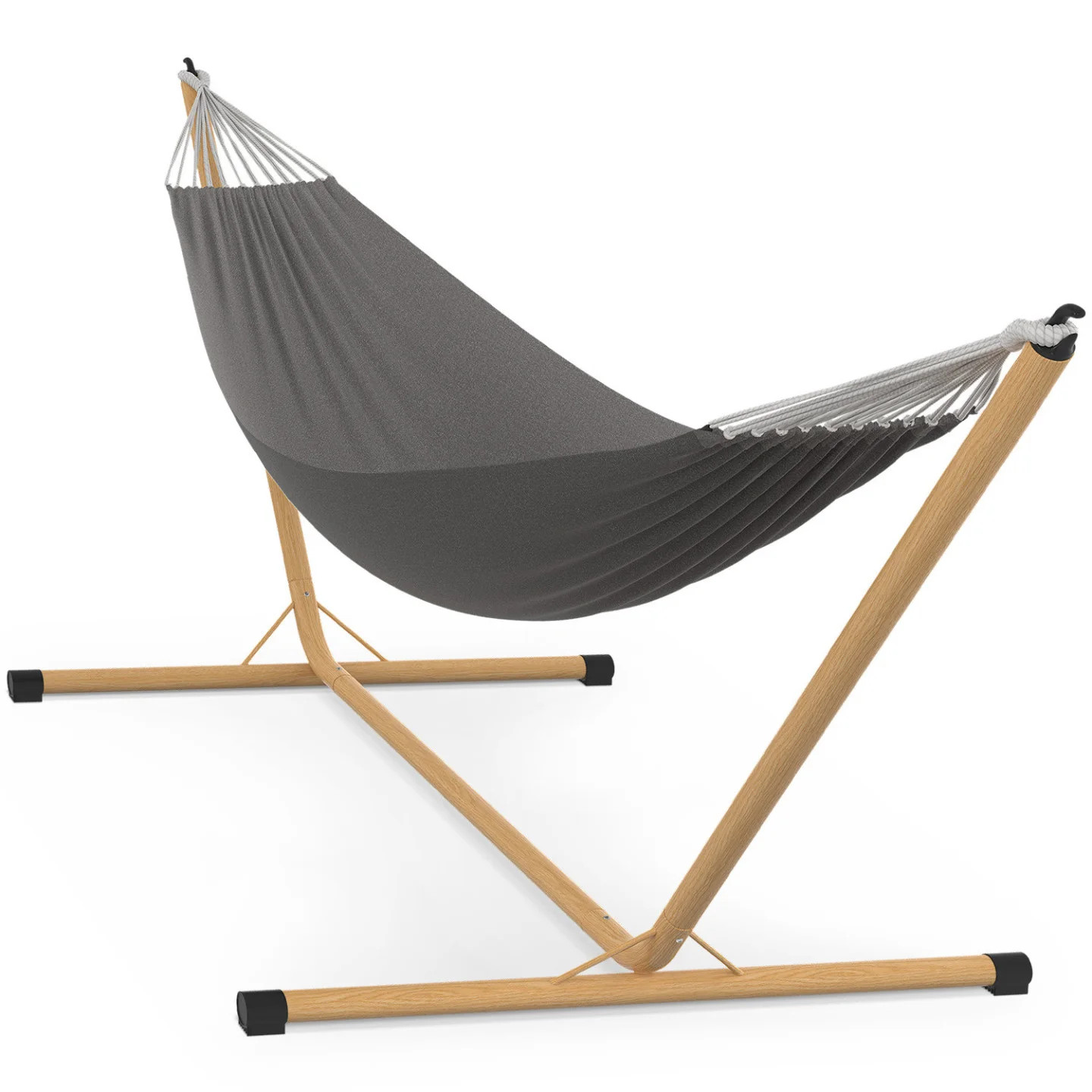 Hamac gris anthracite avec support en métal effet bois XL pour jardin
