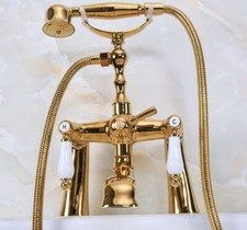 Gold Brass Bath Bathtub Clawfoot Tub Faucet W/ Hand Shower Deck Mounted ena141