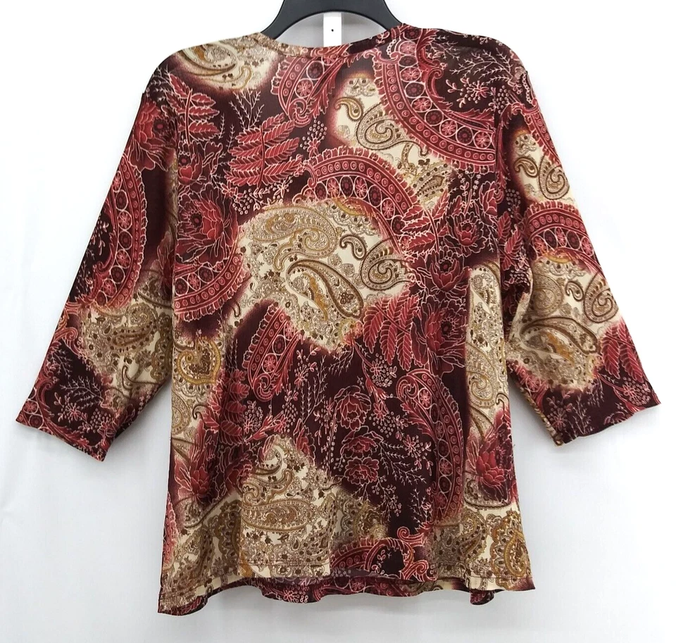 Camisa Avenue para mujer talla 14/16 marrón cachemira lentejuelas manga 3/4 blusa semi transparente Foto 2 de 4