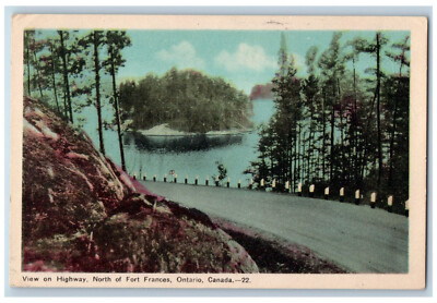 North of Fort Frances Ontario Canada Postcard View on Highway c1940's