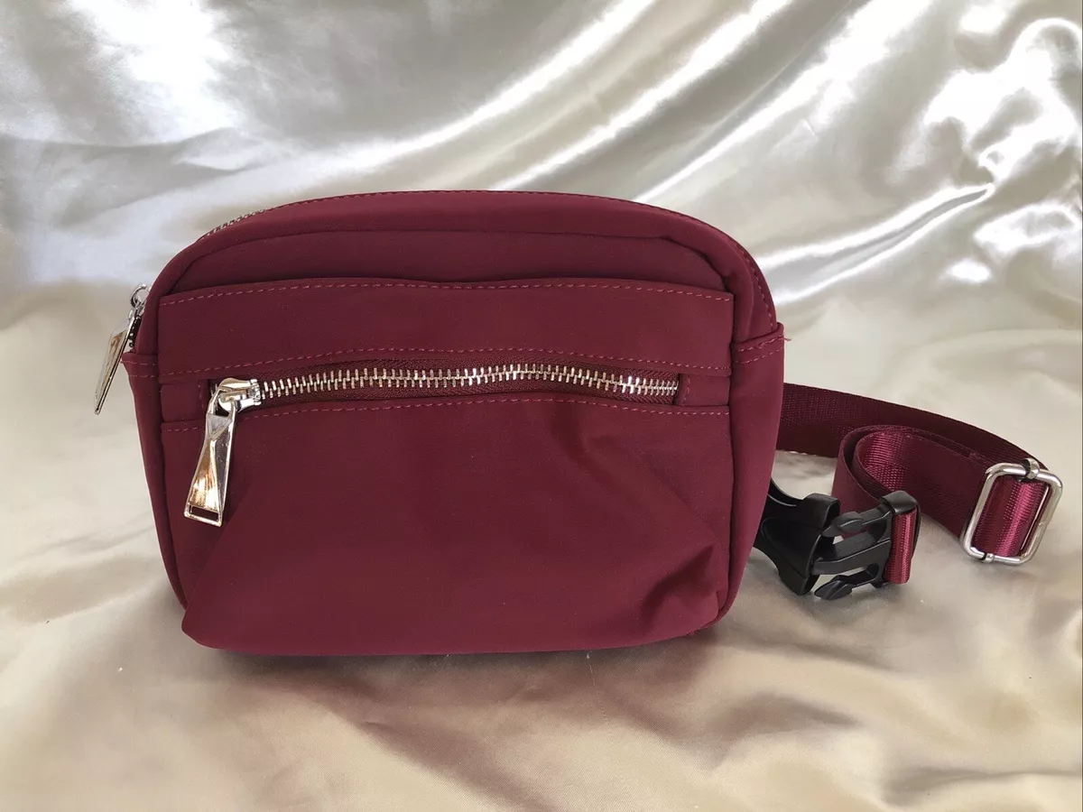 Wind Took BURGANDY red nylon fanny pack Adjustable Waist Bag- Zippered Bum Bag
