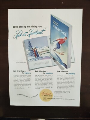 Levelcoat Printing Papers Full Page Color Vintage Magazine AD Sking Scene 
