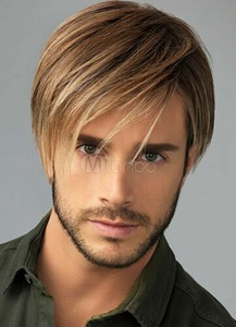 Détails Sur 100 Cheveux Naturels Unique Homme Perruques Court Raide Blond Doré Foncé Peluea