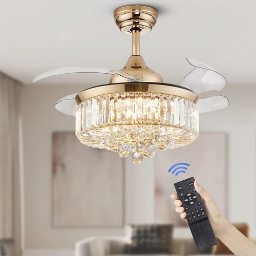 Versatile Indoor Crystal Ceiling Fan Light - Adjustable Brightness & Color Temp - Picture 3 of 10