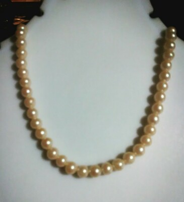 Vintage Japan Faux Cream Pearls Necklace SilverTone Fish Hook