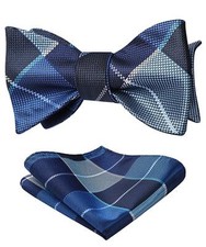 Bow Ties for Men Check Plaid Self Tie Bow Tie and Pocket Square Classic Navy ...