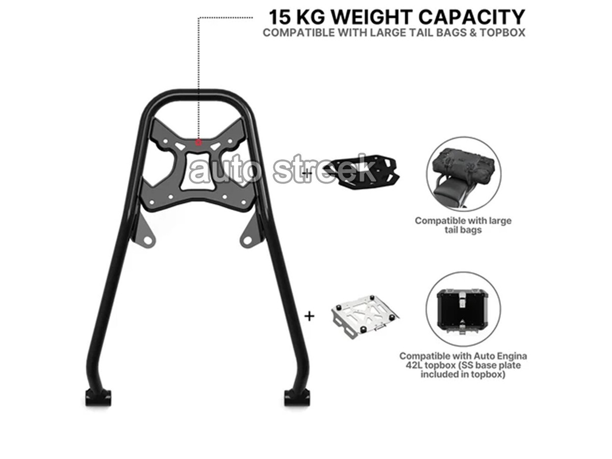Midimttop Rear Luggage Rack For KTM 390 Adventure (2017-2024) - Black Steel Cargo Carrier Bracket