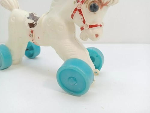 Rare Soviet Vintage Plastic Pull Toy, Horse on Wheels USSR Racing Horse on Wheel - Picture 4 of 23