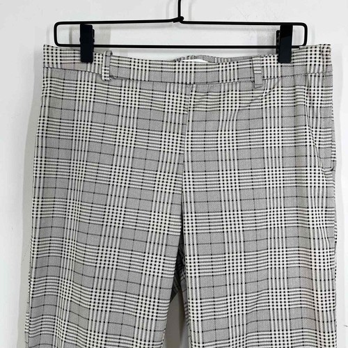 H&M Pants Womens 10 Tan Black Plaid Check Ankle Crop Trousers Super Stretch New - Picture 3 of 8