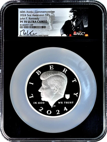 2024 $5 Ascension Island 5 Oz Silver Kennedy 60th Anniversary NGC PF70UC Tomaska