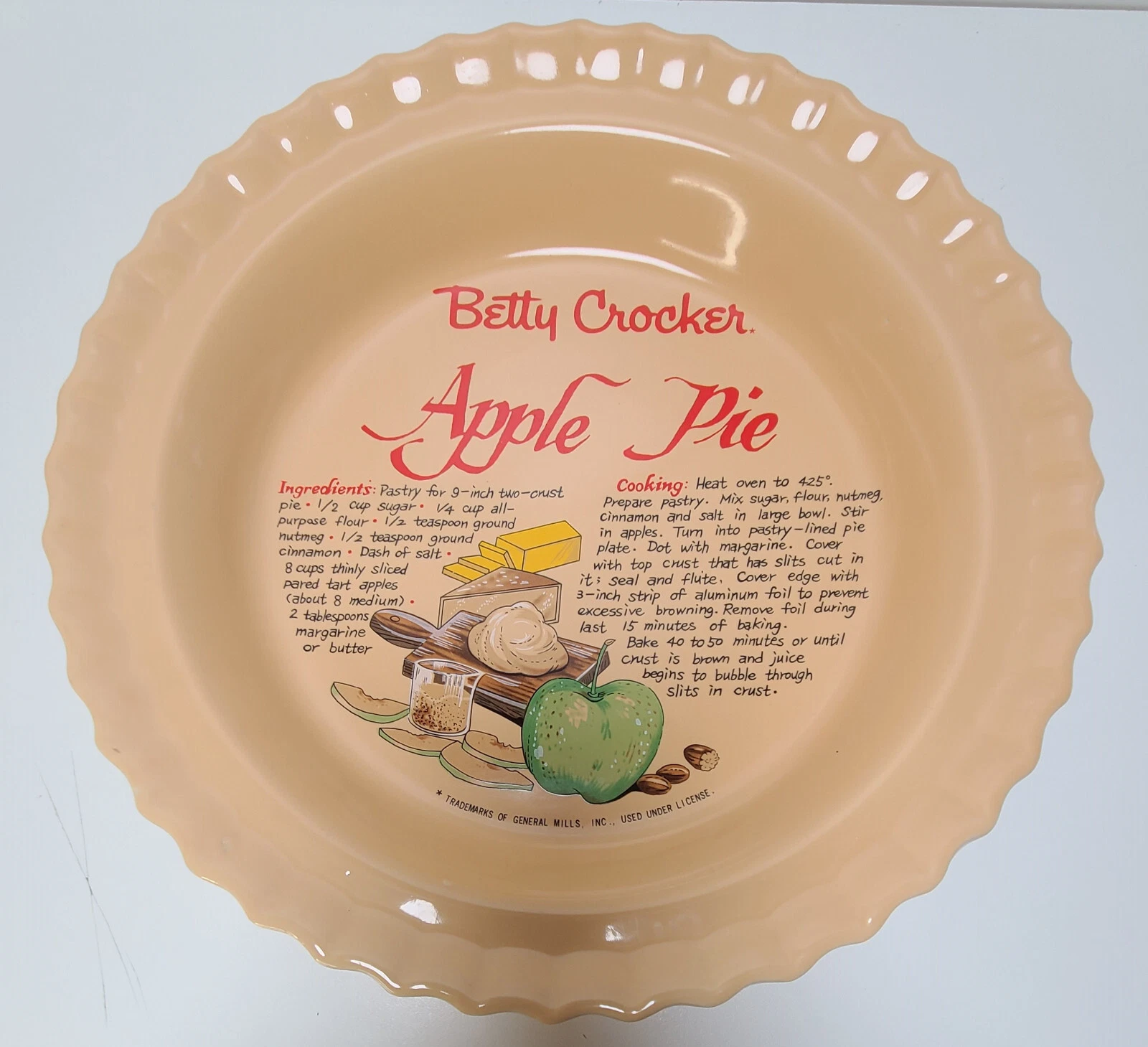 Vintage 11" Betty Crocker Apple Pie Ceramic Baking Dish Pan