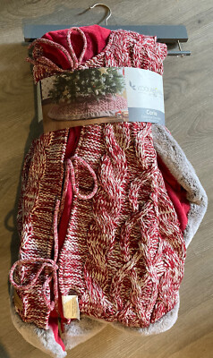 New Koolaburra by UGG red Carla/Elista Christmas Tree Skirt cable knit 54''