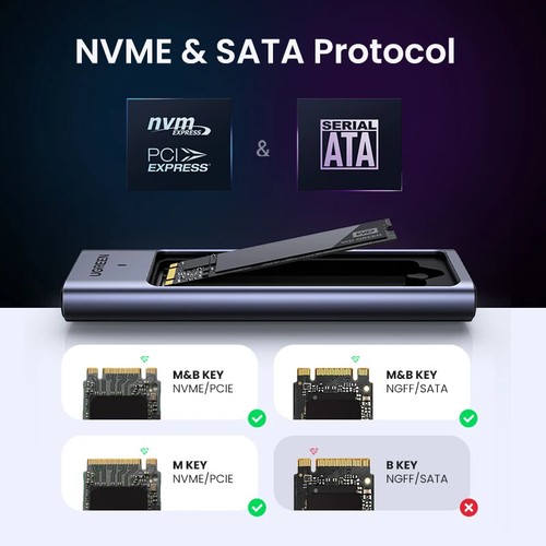 M.2 NVMe SATA SSD Enclosure Adapter 20Gbps USB 3.2 Gen2 USB C External Enclosure - Picture 3 of 28