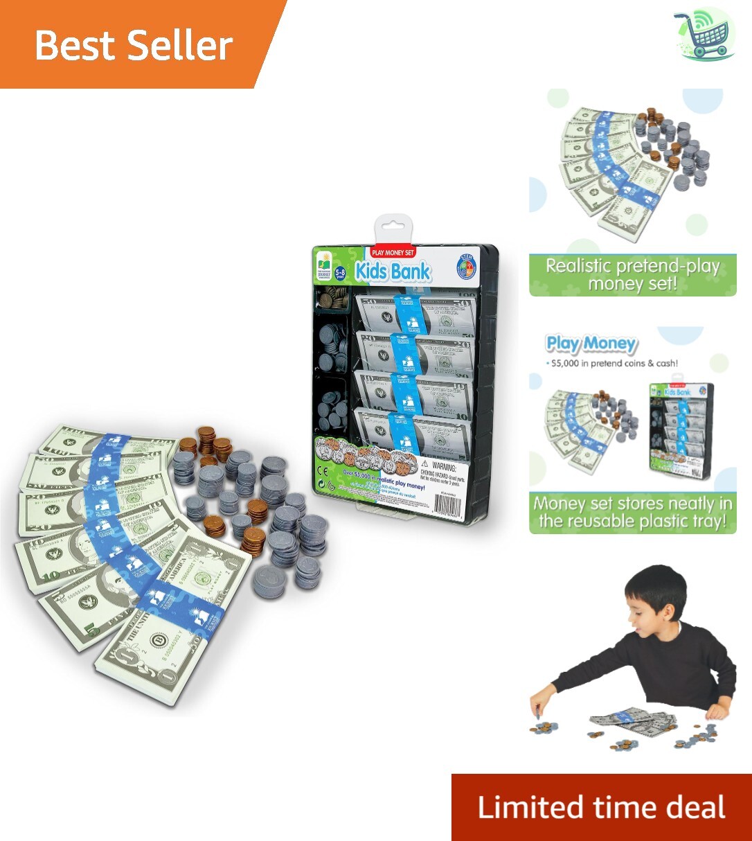 Realistic Play Money Set for Kids - $5000+ for Counting Skil