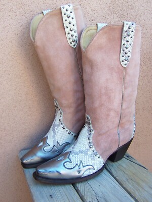 IDYLLWIND Womens Cowboy Western Boots Silver Pink Leather Snakeskin Sz Size 10B