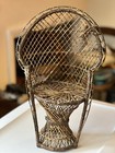 Vintage Wicker Peacock Fan Back Rattan Chair 15 Inch Doll Plant Stand Boho Hip