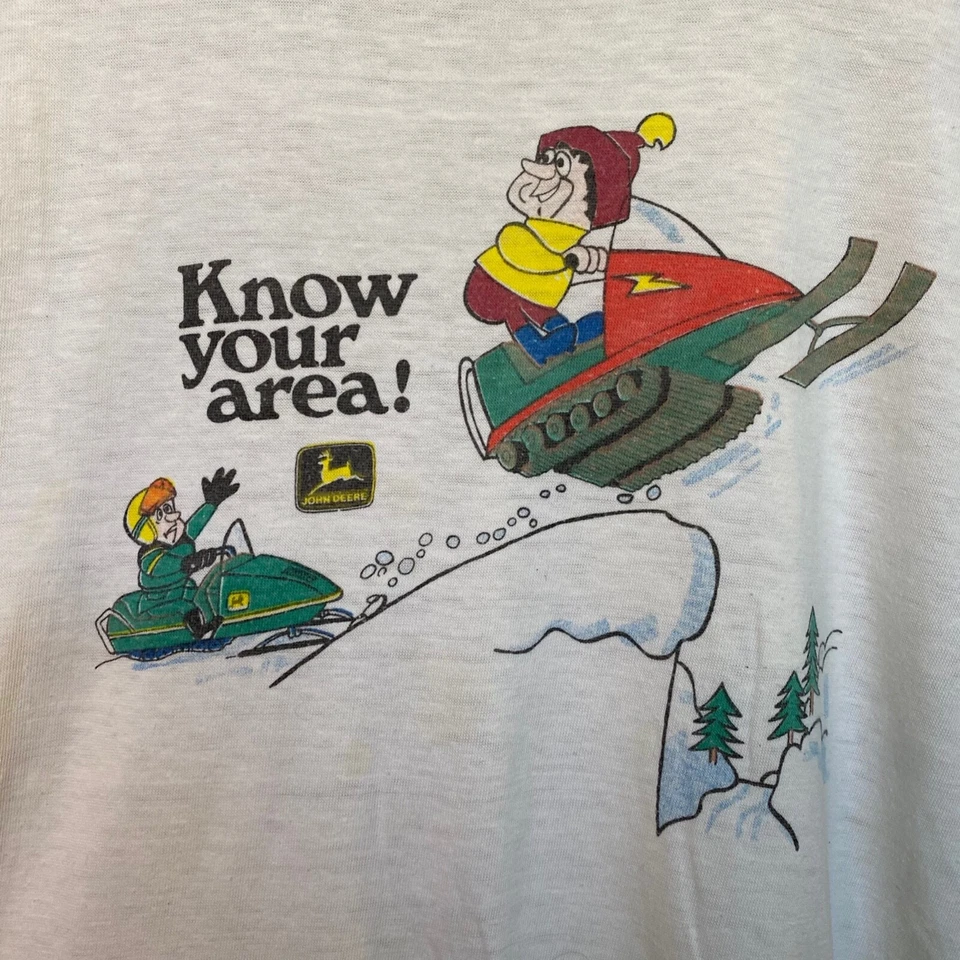 1970s Vintage JOHN DEERE Promo T-shirt Retro Snowmobile Ringer Tee Foto 4 de 4