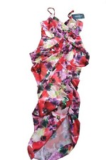 New Pretty Little Thing Ladies Dress UK 6 Red Floral Bodycon Straps Summer