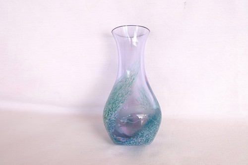 Caithness Glass Vintage Small Posy Vase Blues & Purples Swirl Etched - Picture 7 of 13