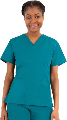 Maevn Women's Teal Scrub Top 1016 Medical 2-Pocket V-Neck Sizes XXS to 5XL - Picture 3 of 7