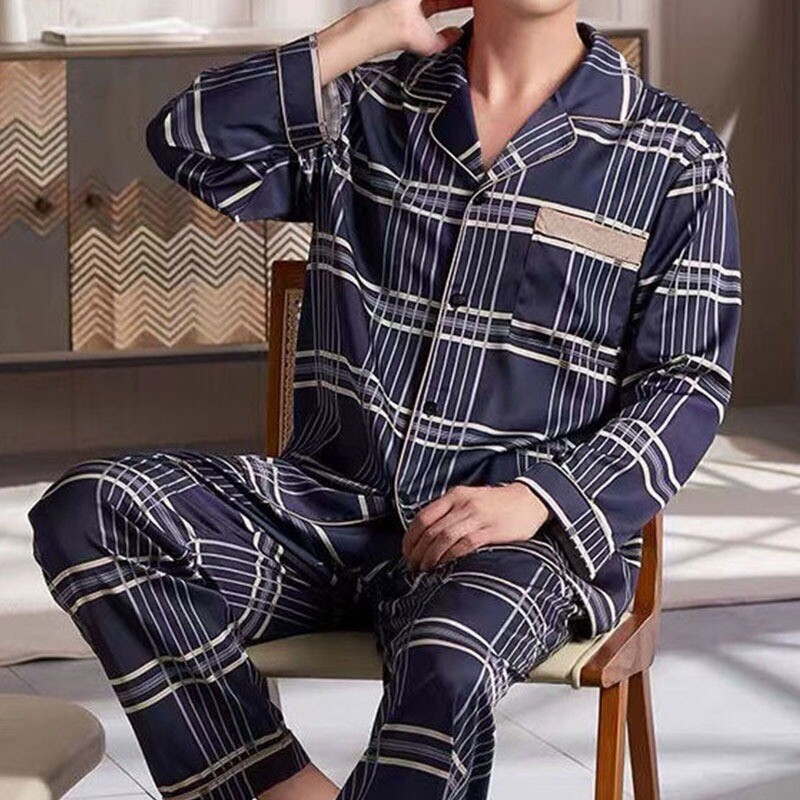 Herren Pyjama Set Langarm - Karierter Schlafanzug Aus Baumwolle Für Lounge & Haus